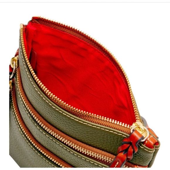 DOONEY & BOURKE PEBBLE GRAIN TRIPLE ZIP CROSSBODY OLIVE - Picture 2 of 6